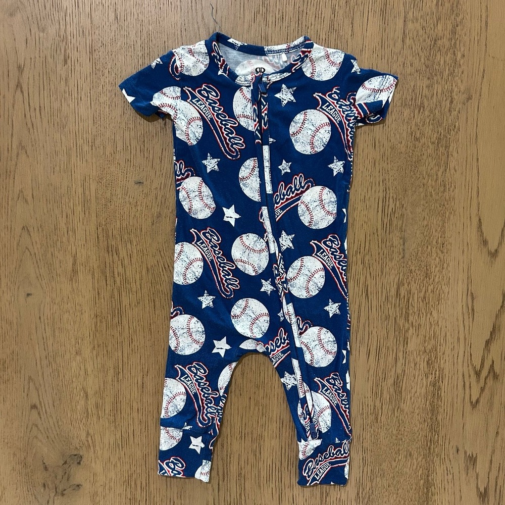Bums & Roses Baby 6-9 Months Baseball Navy Blue Zippy Romper